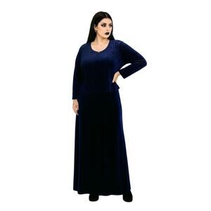 VTG Blue Velvet Maxi Dress Burnout Cardigan Set Witchy Whimsigoth Hocus Pocus XL